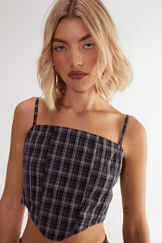 Nasty Gal Women's Check Corset Top in Navy Size: 10 Navy female