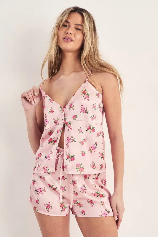 Nasty Gal Women's Floral Cami Shorts Set in Pink Size: Large Pink L female