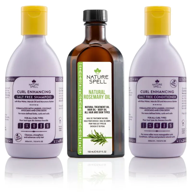 Nature Spell Curl & Grow Set Rosemary Oil Curl Enhancing Shampoo & Conditione in Purple Purple