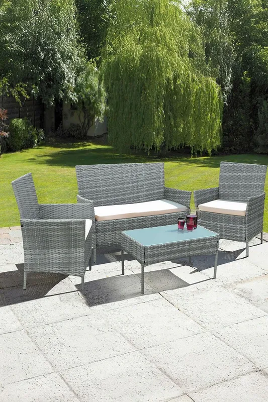 Neo 4 Piece Rattan Outdoor Furniture Garden Sofa Set in Grey Grey