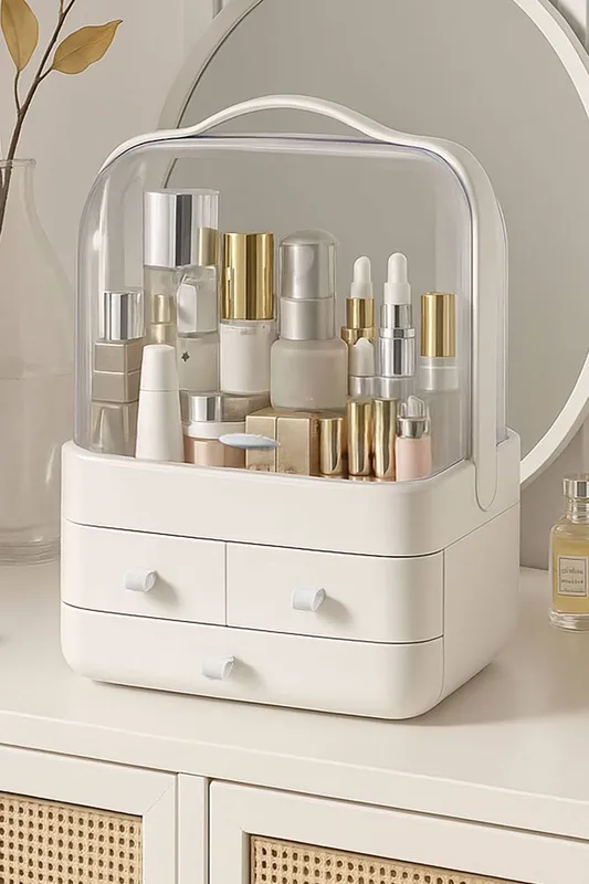 Neo Acrylic Makeup Organiser Cosmetic Storage Box in White - White