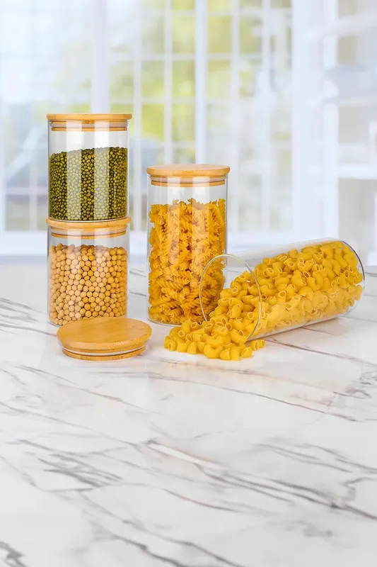 Neo Set of 4 Clear High Borosilicate Glass Storage Jars in Natural Size: 4 Pack Natural 4 Pack