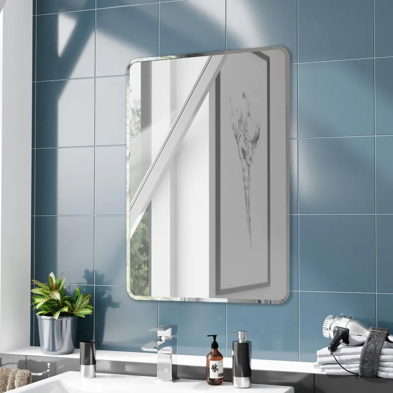 Nes Home Bowen 500 x 700 Round Corner Bathroom Mirror in Silver Silver