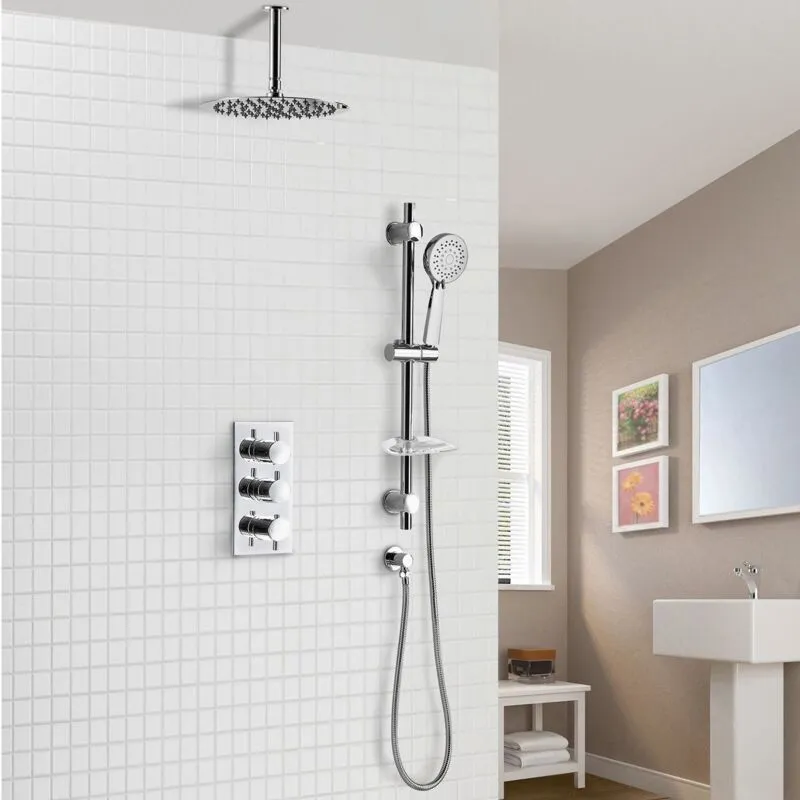 Nes Home - Calla 2 Way Slim Round Ceiling Thermostatic Concealed Bathroom Shower Rail Head
