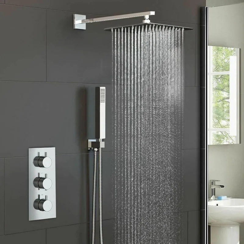 Nes Home Calla Round Concealed Thermostatic Mixer Valve Hand Held 300mm Shower Head Set in Silver Silver