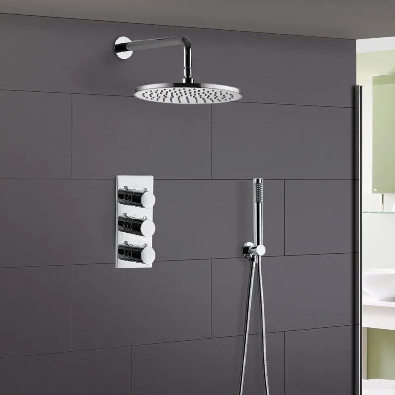 Nes Home - Calla Round Concealed Thermostatic Shower Valve Mixer Set - Shower Head & Handset