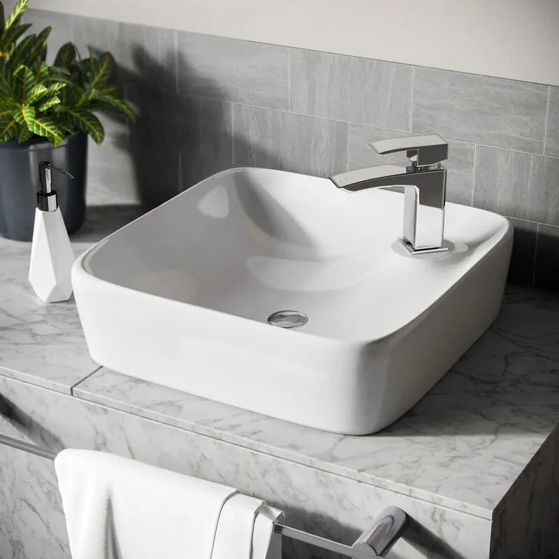Nes Home - Leven 430 x 430mm Cloakroom Square Counter Top Rounded Basin Sink
