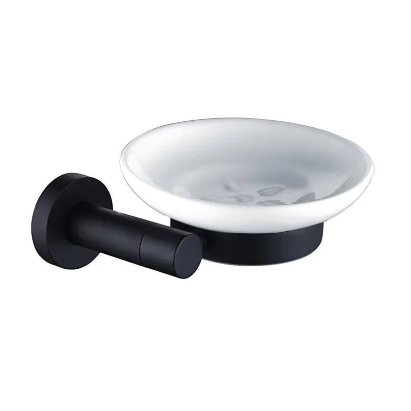 Nes Home Modern Round Matte Black Ceramic Soap Dish Black