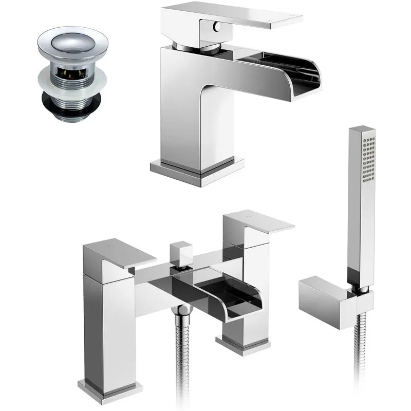 Nes Home - Origin Bathroom Basin Mono Mixer Tap, Bath Shower Mixer Tap & Waste Chrome