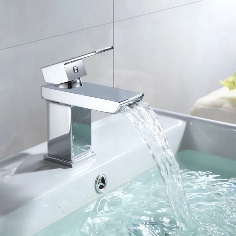 Nes Home - Saturn Modern Design Chrome Waterfall Basin Sink Mono Mixer Tap & Waste