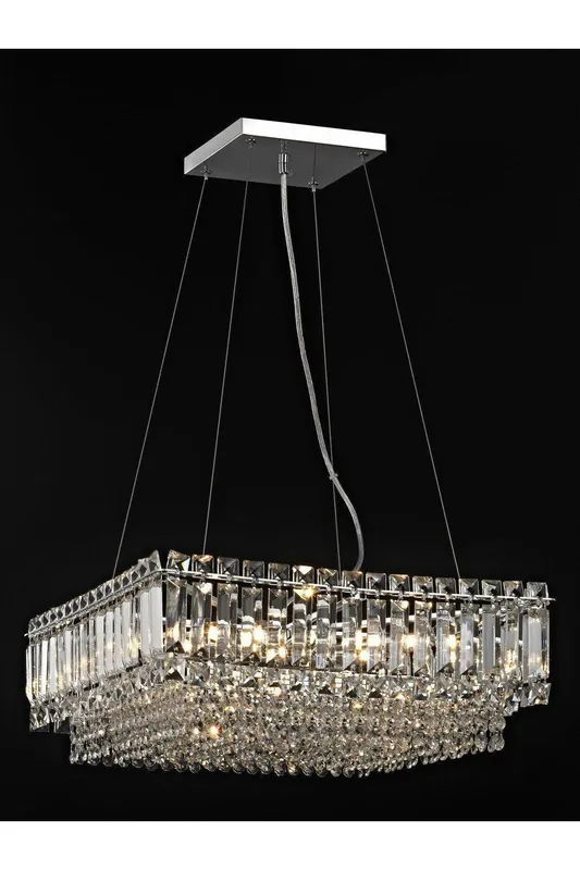 Netlighting Alvery 9 Light Polished Chrome Ceiling Fitting Square Clear Crystal in Grey Grey
