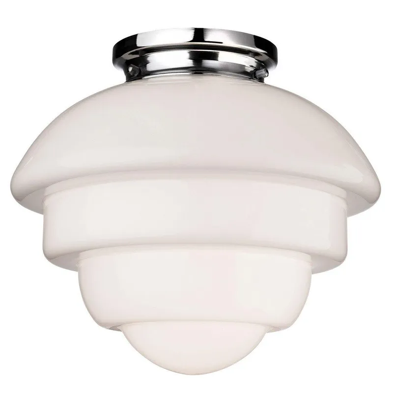Firstlight Lighting Art 1 Light Flush Light Chrome, Opal White Glass, E27