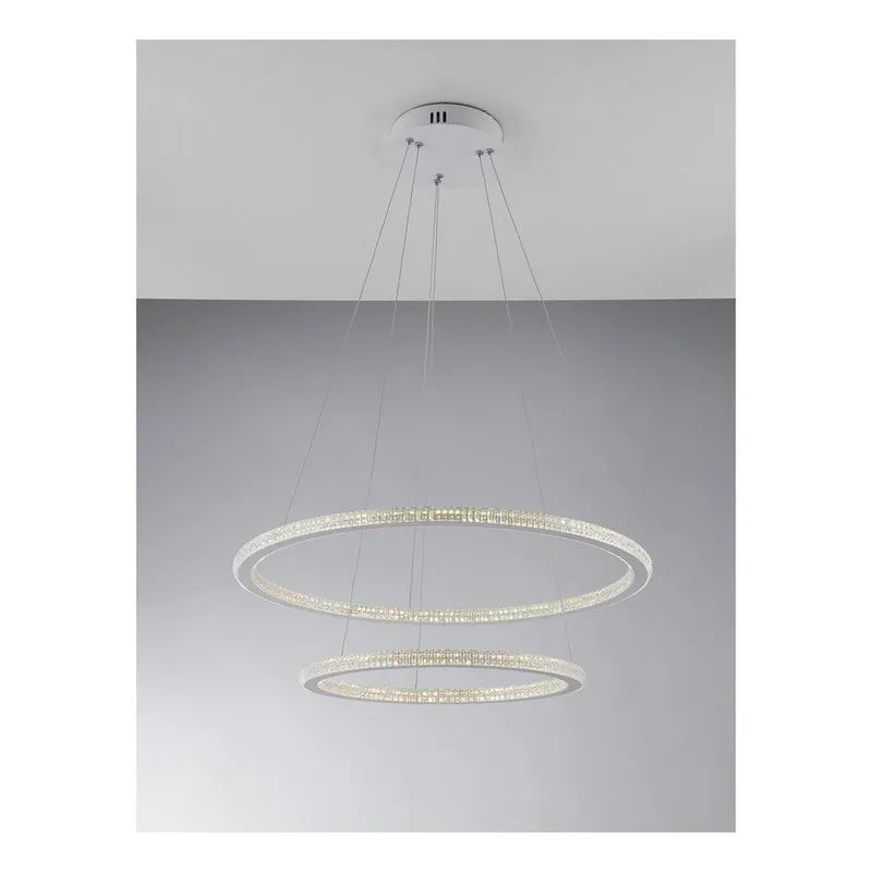 Fan Europe Lighting Bryant Integrated LED 2 Tier Circular Crystal Pendant Light, 4000K