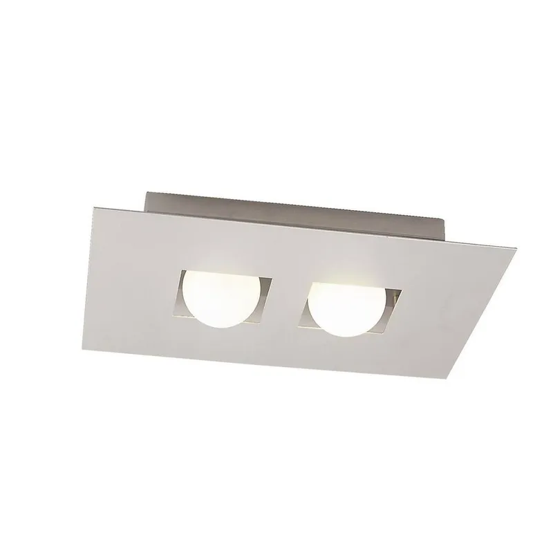 Inspired Lighting Cocoon Rectangular Flush Ceiling 2 Light G9, Silver/Frosted White Glass
