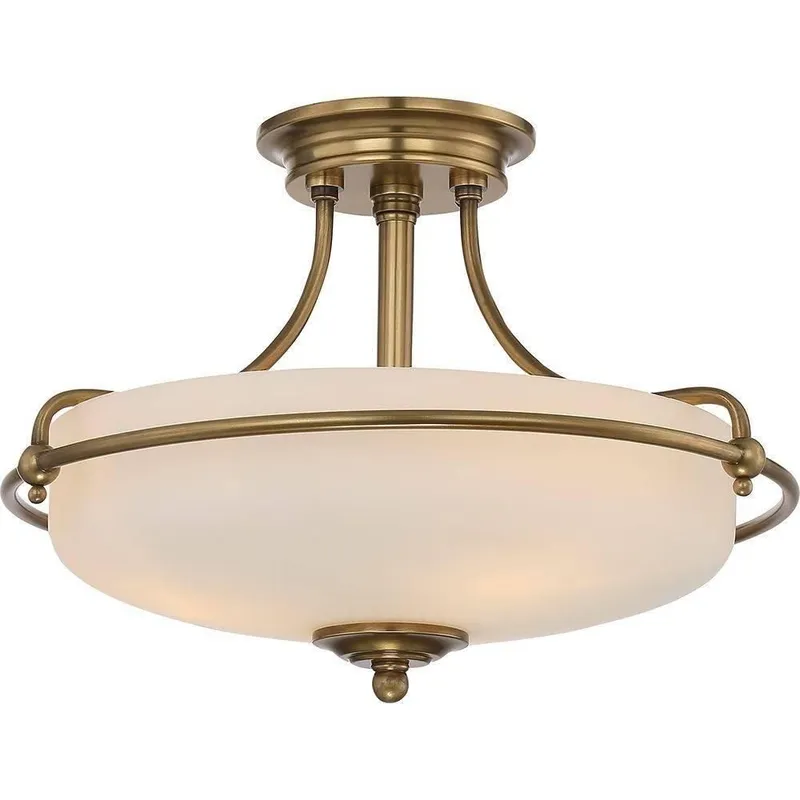 Netlighting Griffin 3 Light SemiFlush Light Weathered Brass E27 in Yellow Yellow
