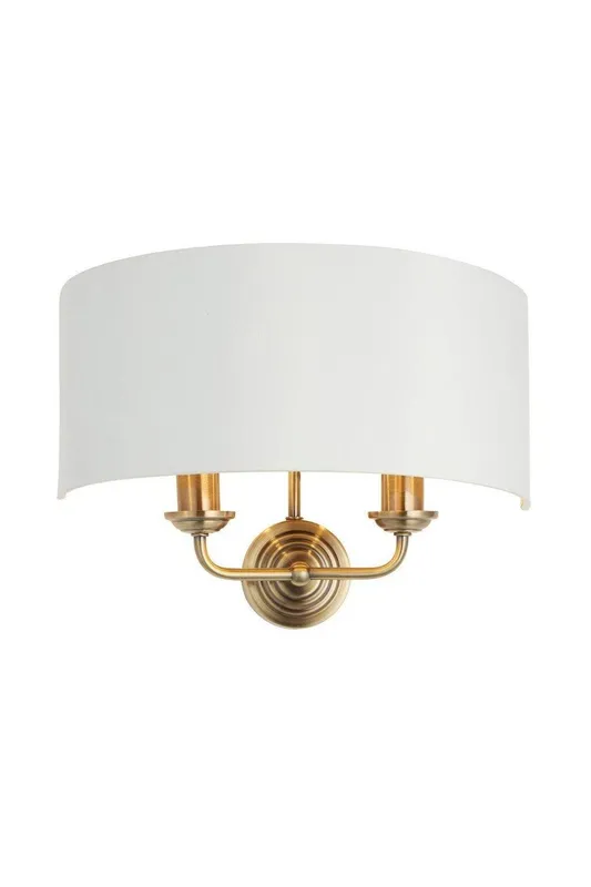 Netlighting Highclere Shade Wall Lamp Antique Brass Plate Vintage White Fabric in Gold Gold
