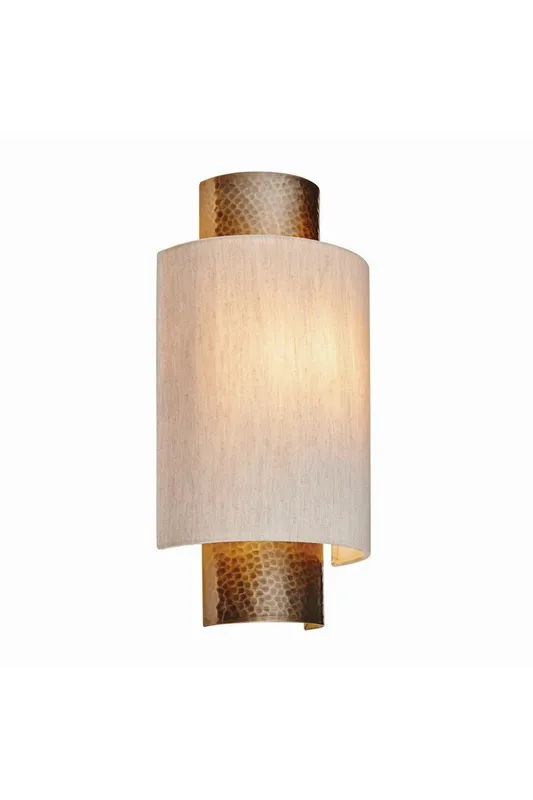 Endon Collection Lighting Indara 1 Light Wall Aged Hammered Bronze, Natural Linen Fabric, E14