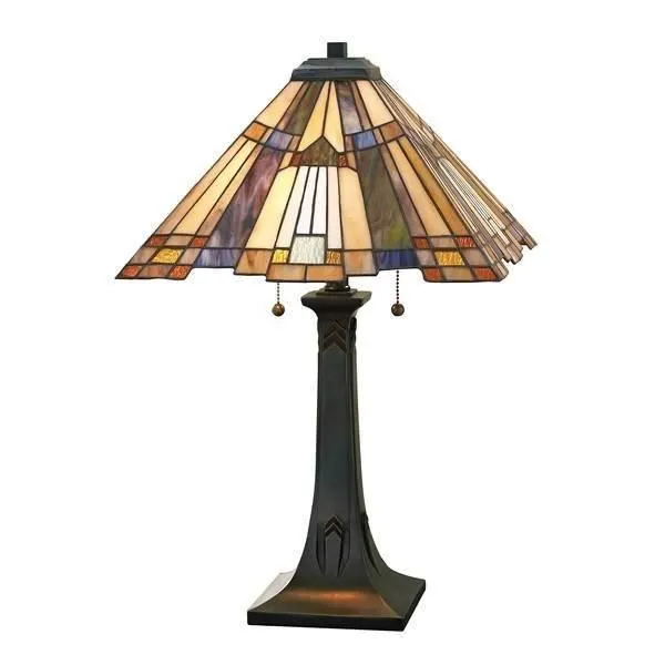 Elstead Lighting Inglenook 2 Light Tiffany Table Lamp Bronze, E27