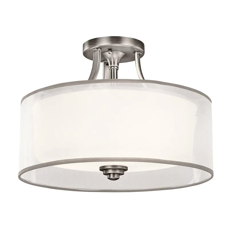 Netlighting Lacey 3 Light SemiFlush Mount Antique Pewter E27 in Grey Grey