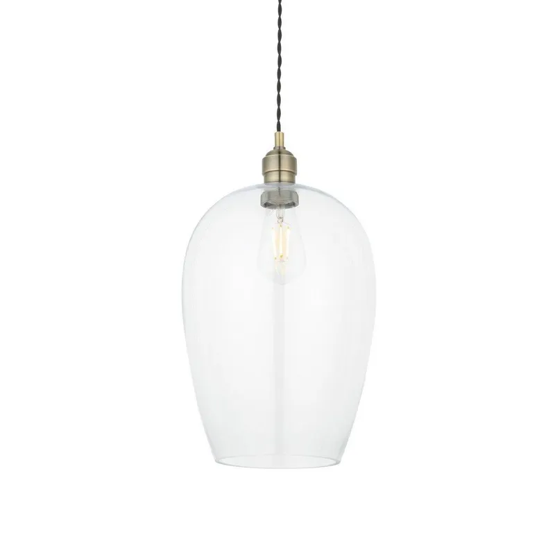 Merano Lighting Livorno Single Pendant Ceiling Lamp, Antique Brass Plate, Glass