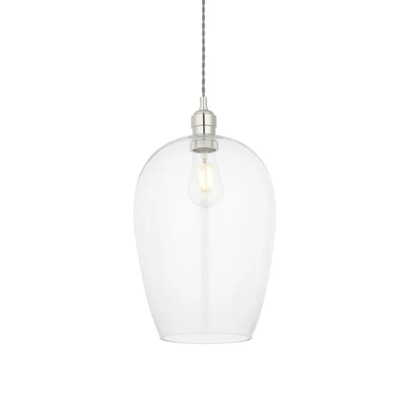 Merano Lighting Livorno Single Pendant Ceiling Lamp, Bright Nickel Plate, Glass