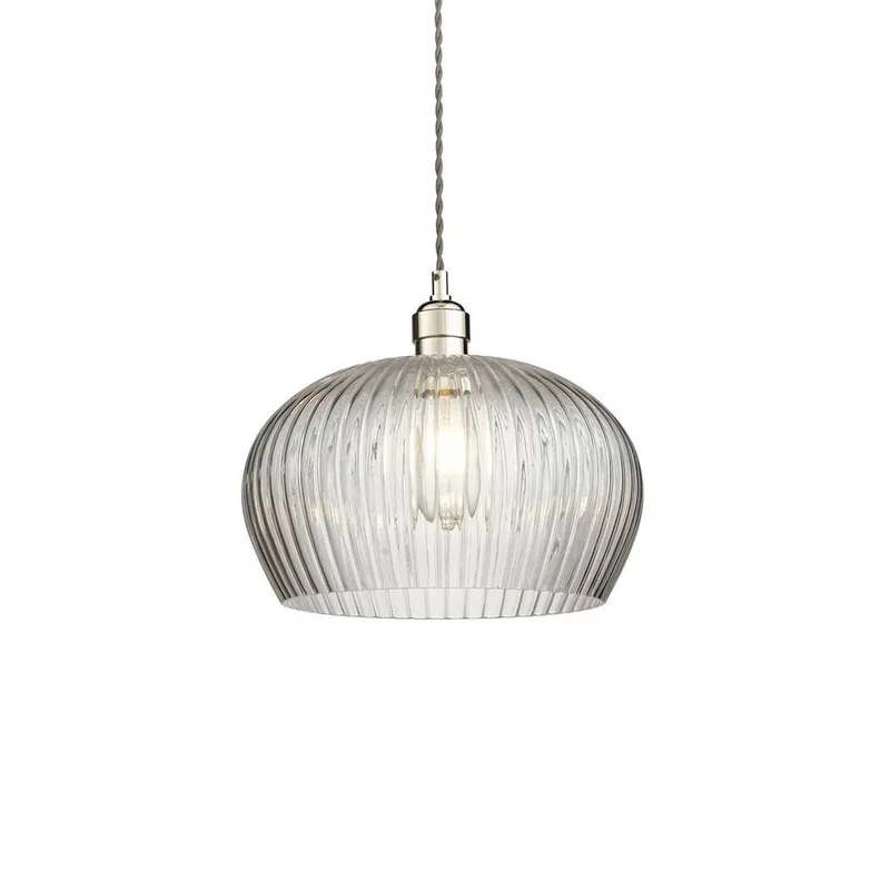 Netlighting Livorno Dome Pendant Ribbed Glass in Grey Grey