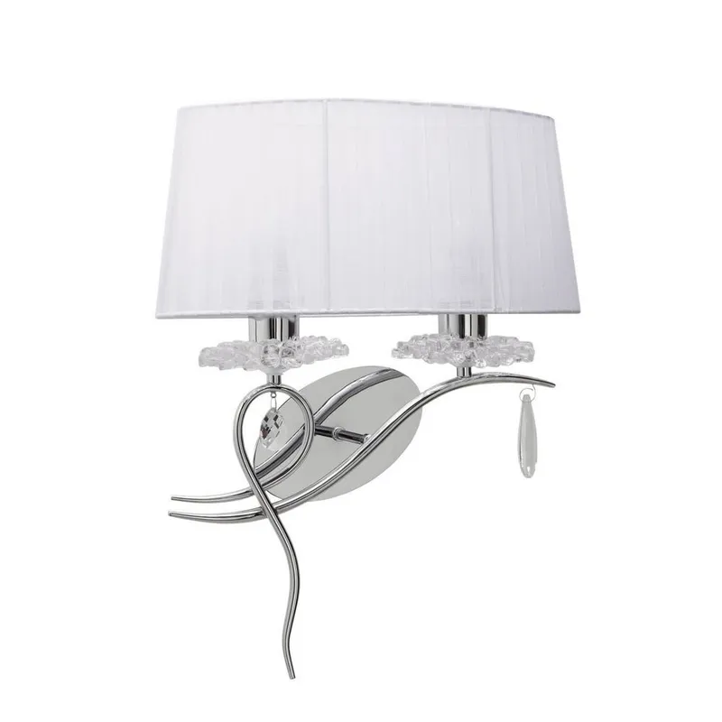 Netlighting Louise Wall Lamp Right 2 Light E27 White Shade Chrome Crystal in Grey Grey