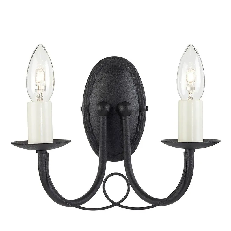 Elstead Lighting Minster 2 Light Indoor Candle Wall Light Black, E14