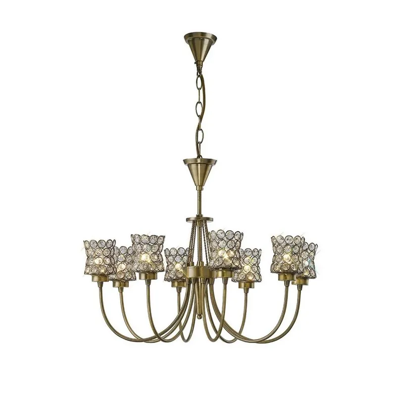 Netlighting Nelson Ceiling Pendant 8 Light Antique Brass Crystal in Bronze Bronze