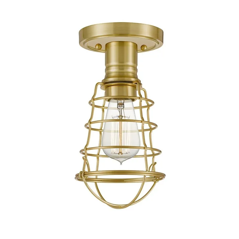 Netlighting Quoizel Mixon Semi Flush Ceiling Light Brushed Brass in Yellow Yellow