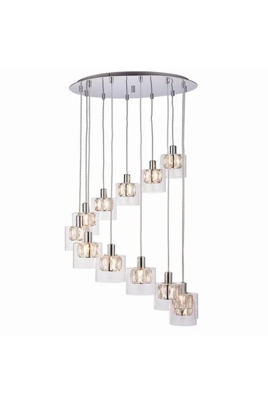 Endon Collection Lighting Verina 12 Light Spiral Cluster Pendant Chrome, Glass, G9