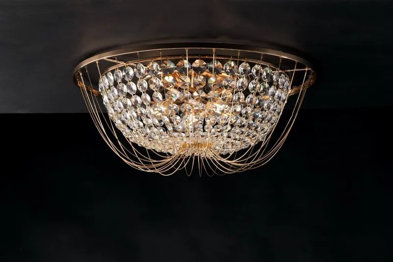 Fan Europe Lighting Vienna Crystal K9 Flush Ceiling Light, Gold, E14
