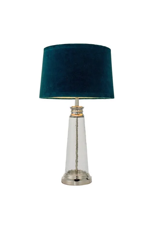 Netlighting Winslet 1 Light Table Light Clear Hammered Glass & Teal Velvet E27 in Blue Blue
