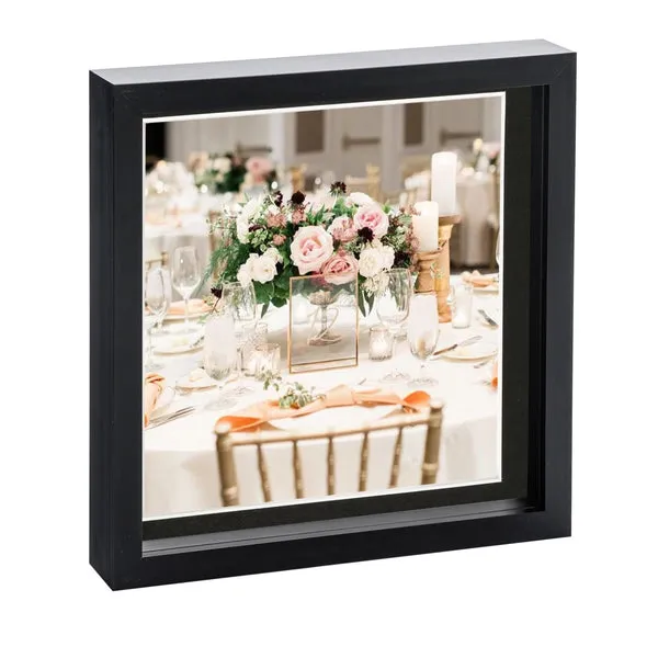 Nicola Spring 10" x 10" Black 3D Box Photo Frame - with 8" x 8" Mount - Black Mount