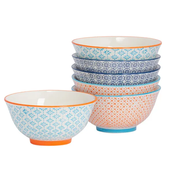 Nicola Spring 16cm Hand Printed Stoneware Cereal Bowls - Pack of Six - Floral