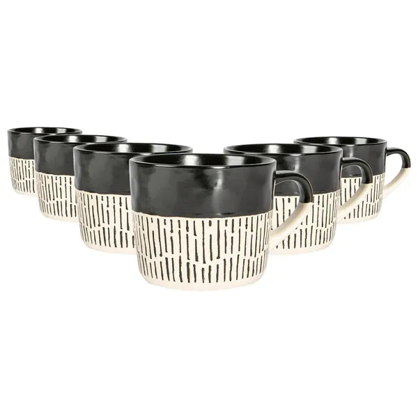 Nicola Spring 6x Ceramic Dipped Dash Coffee Mugs - 475ml Black Stoneware Coffee Cups Black