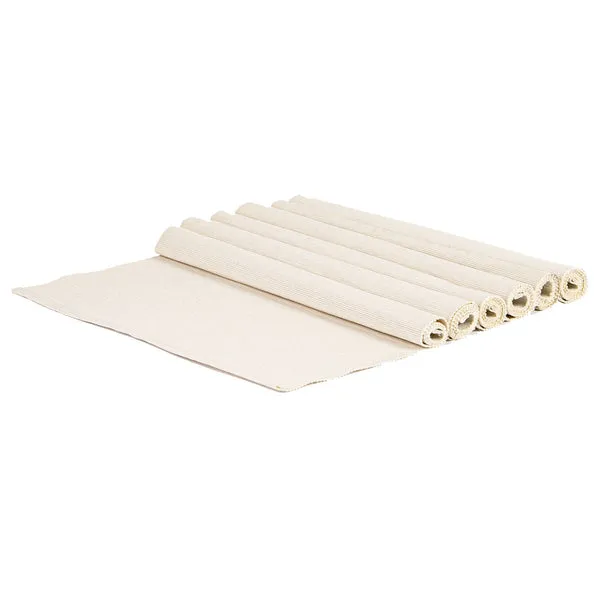 Nicola Spring 45cm x 34.5cm Ribbed Cotton Placemats - Pack of Six - Natural