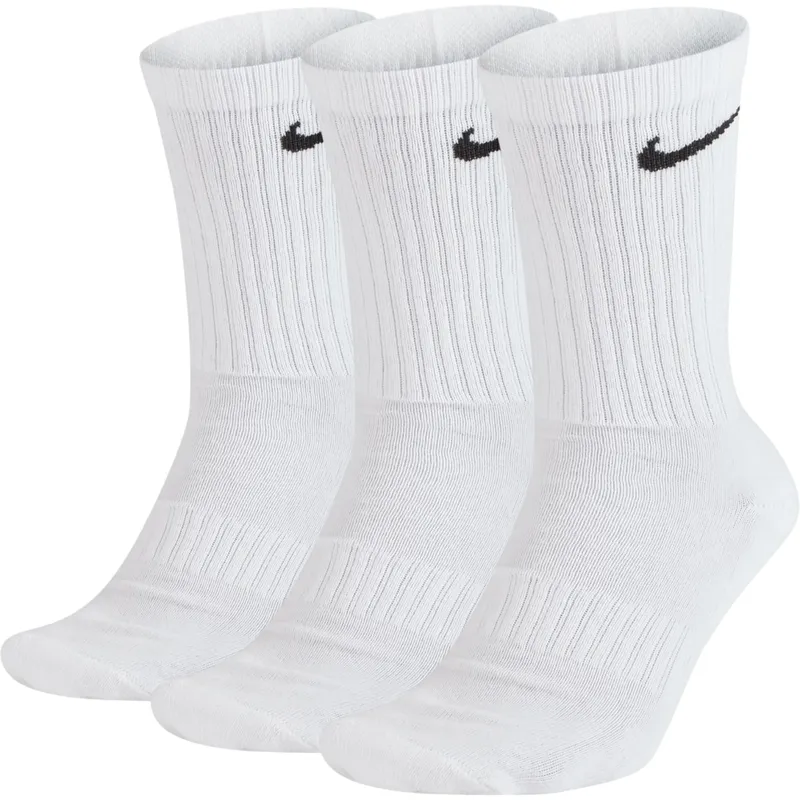Nike Unisex Everyday Cushion Crew Training Socks (3 Pairs) In White Cotton - Size Medium