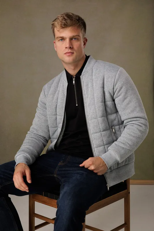 Nines Mens Quilted Fleece Zip-Through Bomber Jacket