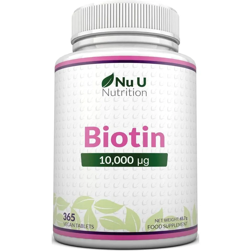 Nu U Nutrition Biotin 10, 000mcg – Hair, Skin & Nails Support, 365 Tablets in White - White - Size: One Size