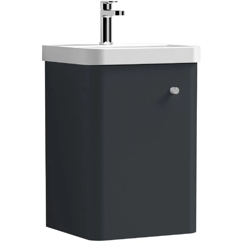 Nuie - Wall Hung 1 Door Vanity Unit with Ceramic Sink - 400mm - Dark Grey