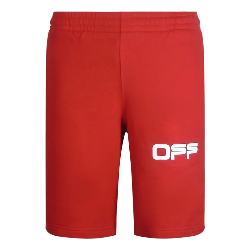 Off-White Men's Airport Tape Design Red Sweat Shorts in White Size: Small White S