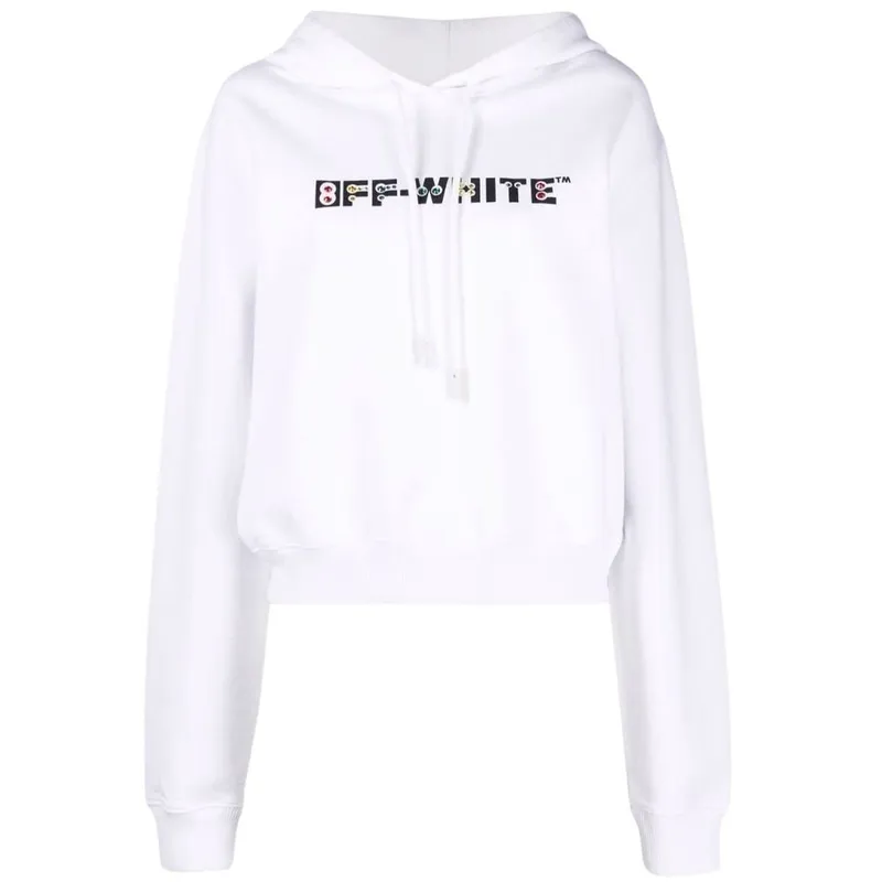 Women's Off-White Geometric Logo Cropped White Hoodie - Size: 6