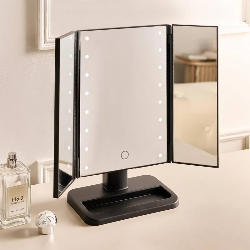 Ohs 3-Way LED Illuminated Make Up Vanity Mirror in Black - Black - Size: One Size