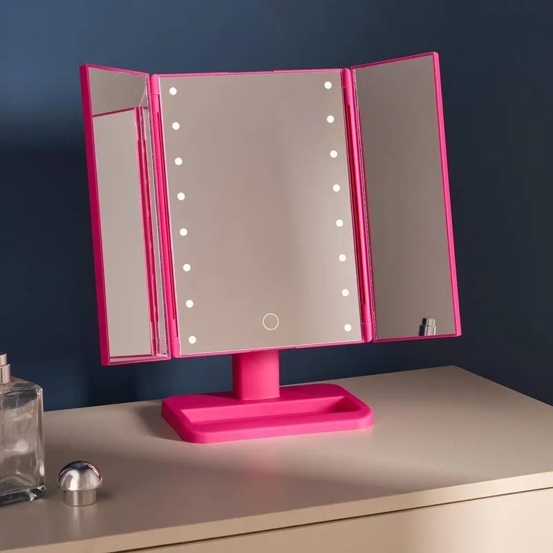 Ohs 3-Way LED Illuminated Make Up Vanity Mirror in Bright Pink - Bright Pink