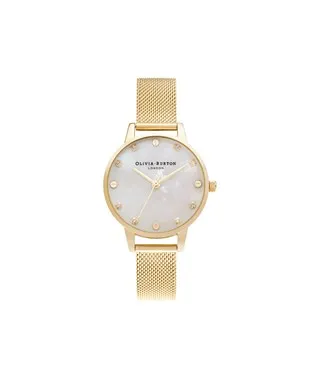Olivia Burton Mother Of Pearl Pale Gold Mesh Watch