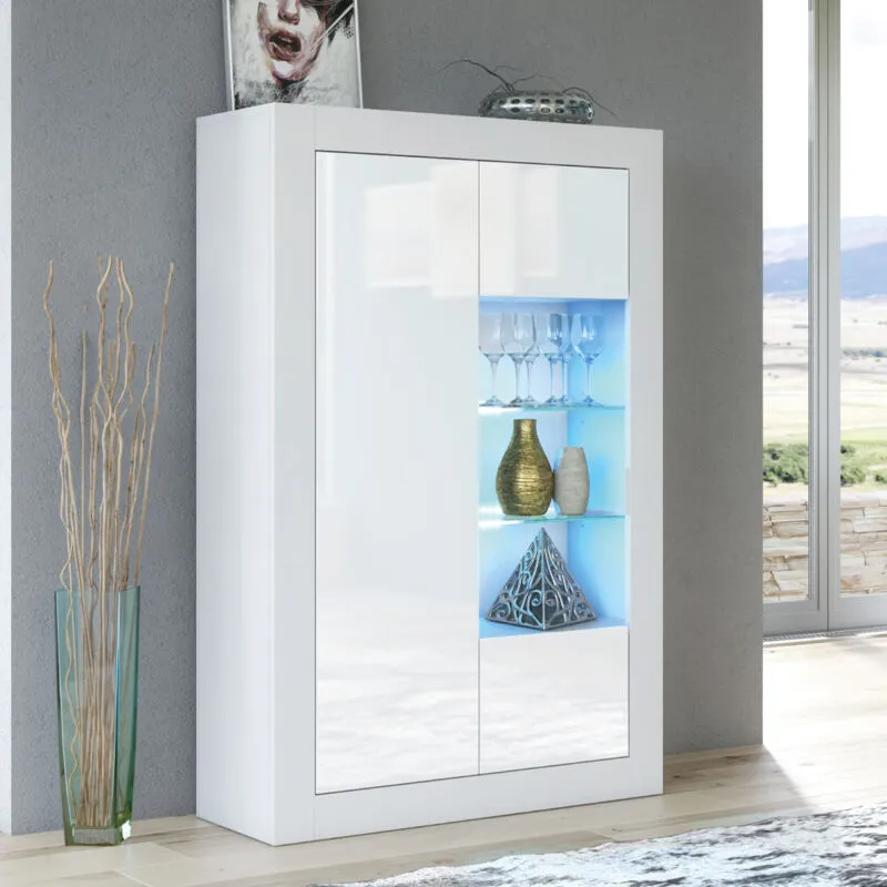 Mex Furniture Ltd Display Cabinet 140cm Matt Body & Gloss Doors in White White