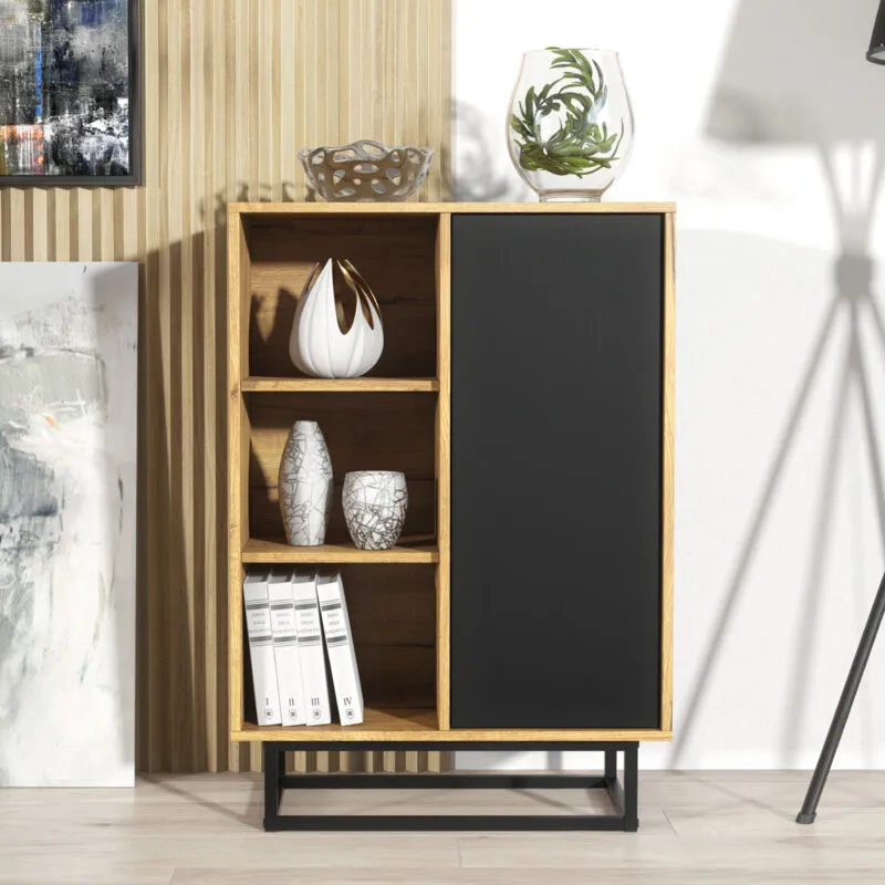 Olivia Furniture - Elysian Sideboard 100cm - Dark Oak with Black Matt Doors