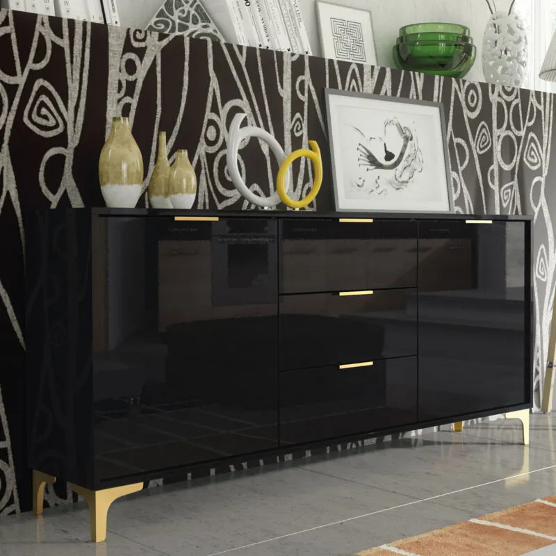 Olivia Furniture Goldline Gloss Sideboard 140cm - Black
