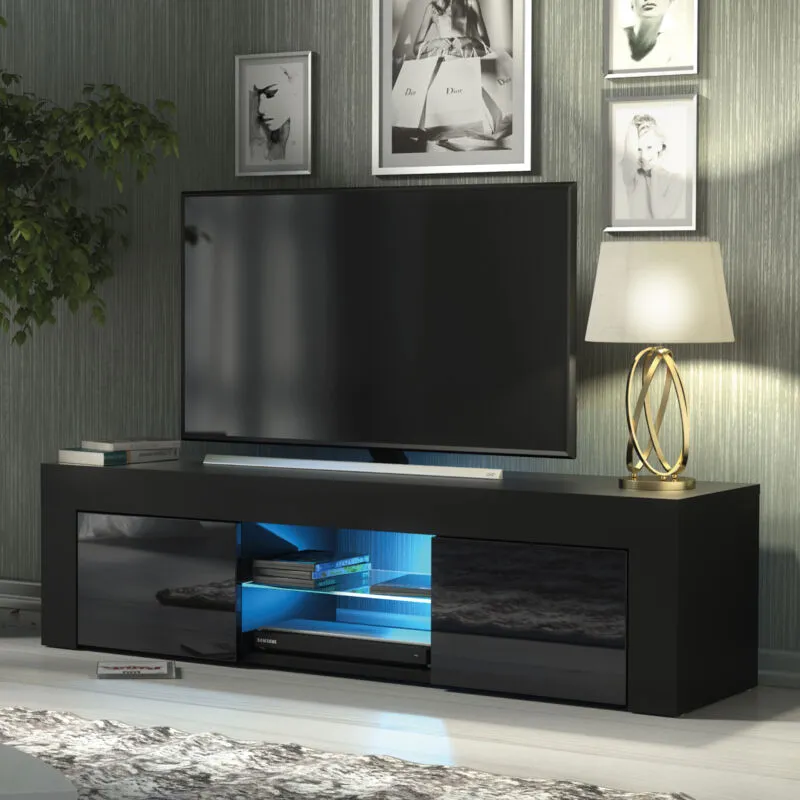 Olivia Furniture - Loom tv Unit 130cm - Black with Gloss Doors & led
